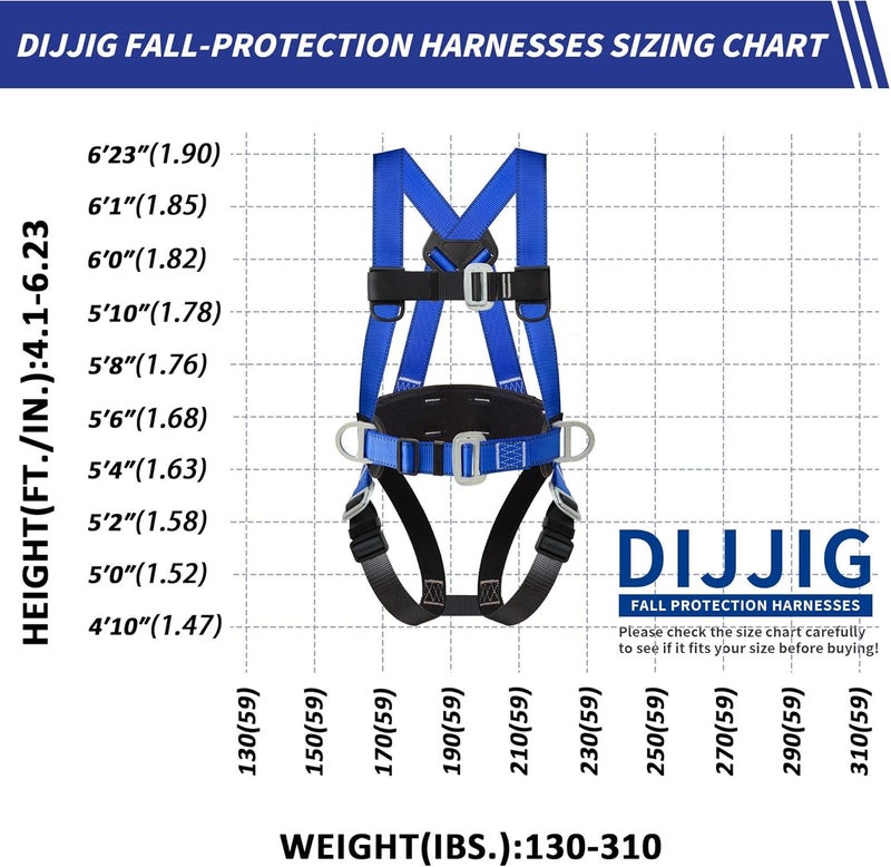 DIJJIG Safety Harness Fall Protection Kit Full Body Roofing Harnesses With Internal Shock Absorbing Lanyard, Blue Safety Harness For Construction OSHA/ANSI Compliant - Image 2